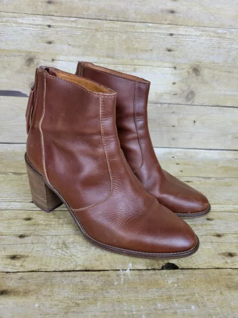 Madewell Ames Brown Cognac Leather Boots Womens Sz 8 Zip Booties Stacked Heels