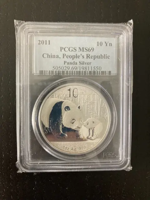 2011 Silver China Panda Coin 10 Yuan PCGS MS 69 1OZ AG .999