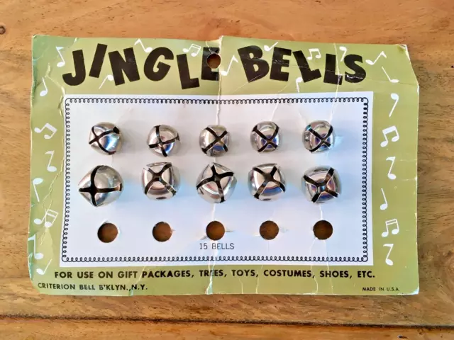 Vtg 1940s - 50s ~ 10 Christmas Jingle Bells New Old Stock on Original Card