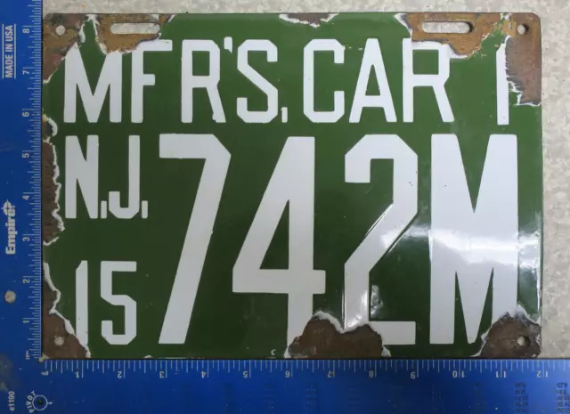 New Jersey Porcelain License Plate 1915 Tag #742M 742 RARE RARE Manufacturer