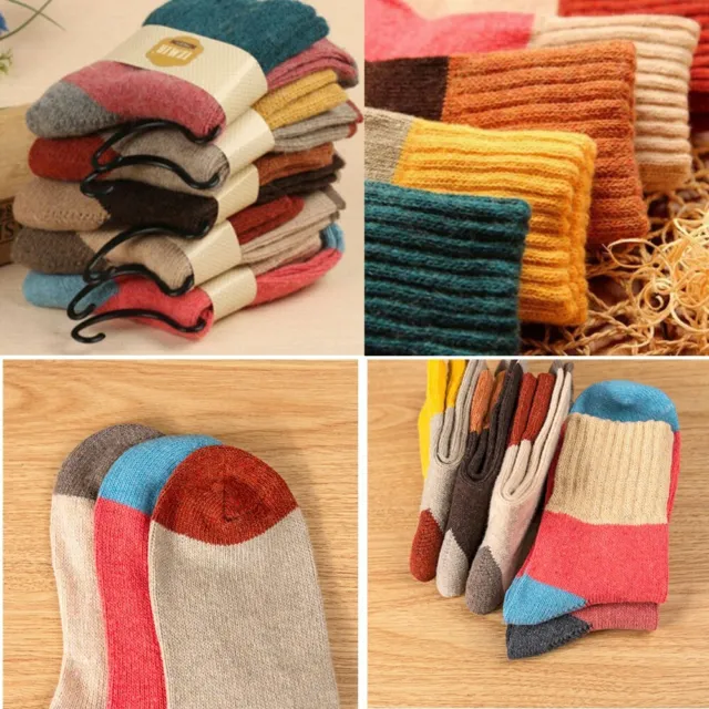 5 Pairs Women Wool Thick Winter Socks Warm Soft Solid Casual Sports Stockings