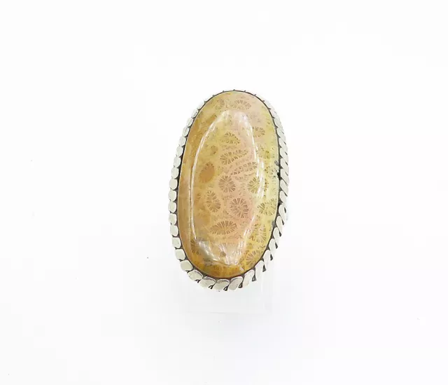 925 Sterling Silver - Fossilized Coral Oval Cocktail Rin g Sz 8.5 - RG8005 2