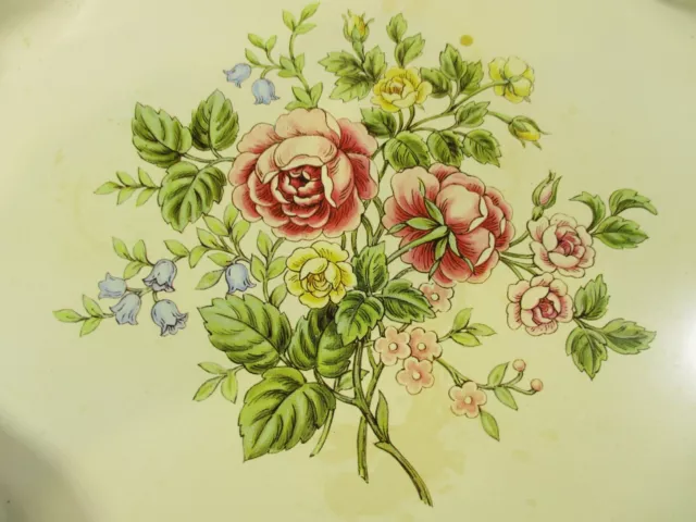 Vintage Avon Rose Pattern Metal Tray Made in England 30cm x 25 cm 2.5cm Deep. 2