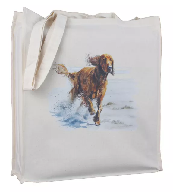 Irish / Red Setter Dog on the Beach Cotton Shopping Tote Bag Gusset Long Handles