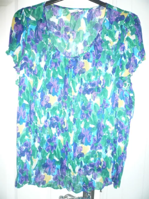 M&S purple green blue shirt/blouse size 22 floral, crinkle fab con