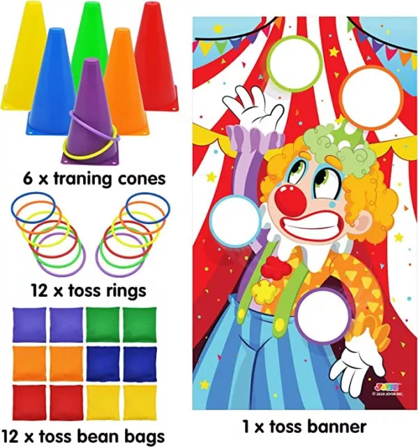 31 Pcs Ring Toss Outdoor Games, Party Game Supplies Banner Bean Bag Rings