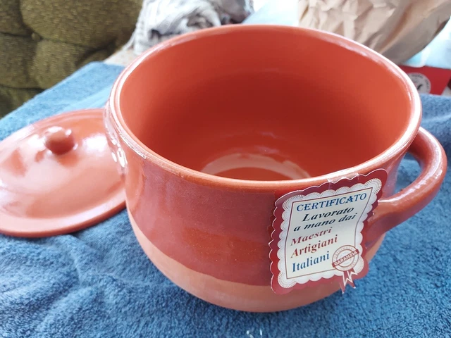 Zuppiera In Terracotta Certificato Lavorato A Mano Da Marstri Italiani. Nuova.