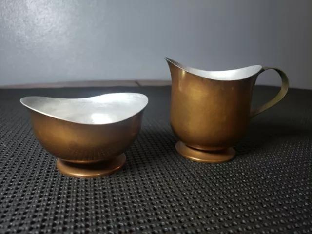 Vintage Metal Aluminum Tin - Copper Brass Coated 3" Creamer and 2" Sugar Bowl