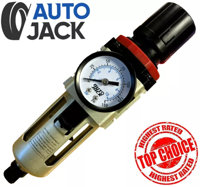 3/8" Air Filter Regulator with Dial Pressure Gauge Automatic Drain BSP Port