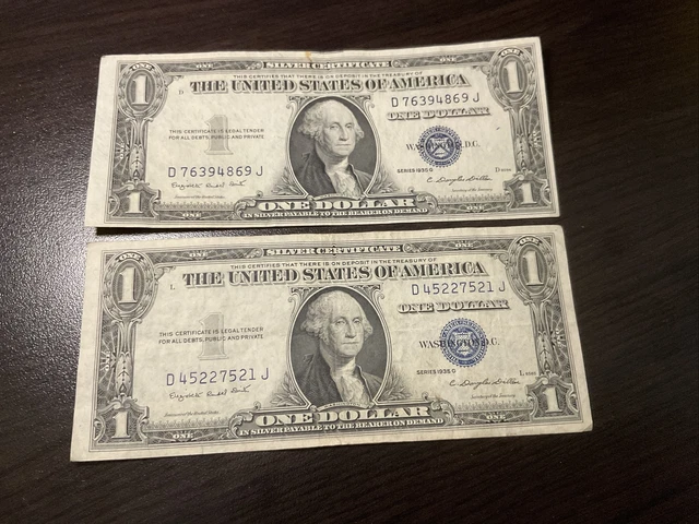 1935G Series $1 Silver Certificates with & w/o Motto - DJ Block - Fine Detail