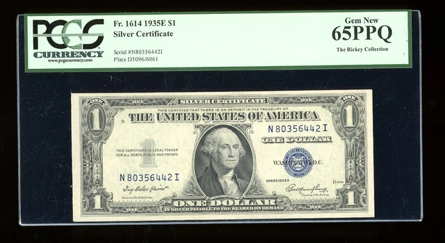 DBR 1935-E $1 Silver Gem Fr. 1614 NI Block PCGS 65 PPQ Serial N80356442I