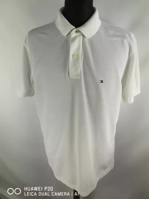 Tommy Hilfiger Mens White Short Sleeved Cotton Polo Shirt Size L