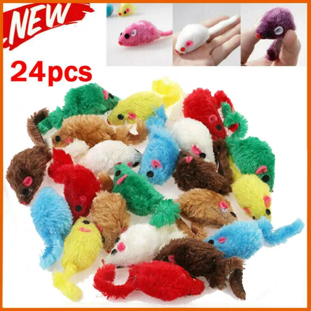 24pcs Cat Toy Furry Plush Mice Rattle Rat Mouse Pet Kitten Interactive Chase Toy