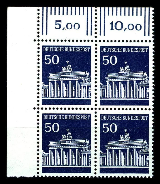 BUND Mi. 509, Brandenburger Tor,  50 Pf. **,  Eckrand-Vierer o.l.