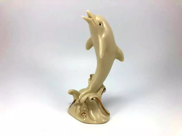 Lenox Dolphin Figurine Jumping Out Of Water Trimmed In 24K Gold 3.75" Tall