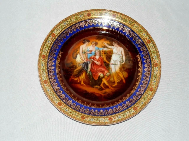 Vintage Hand Painted Czechoslovakia Porcelain Portrait Cabinet Plate 9 1/2"