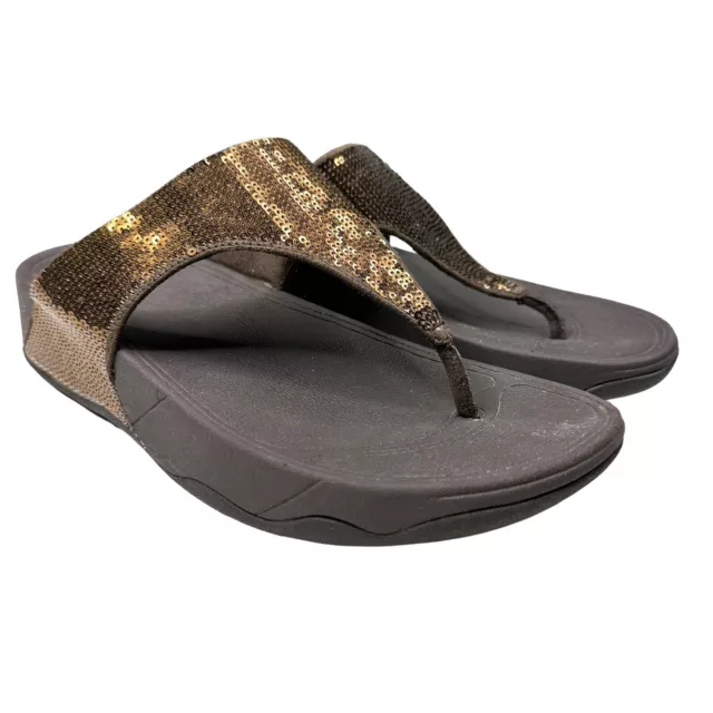 FitFlop Womens Size 7 Electra Bronze Copper Sequins Brown Comfort Thong Sandal