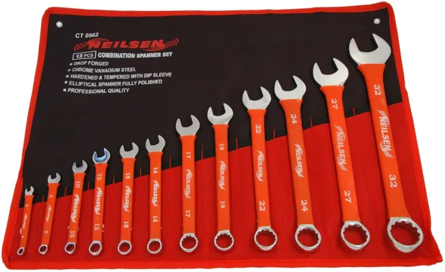 12pc Professional Combination Pvc Gripped Spanners Tool Set Sizes 6 - 32mm