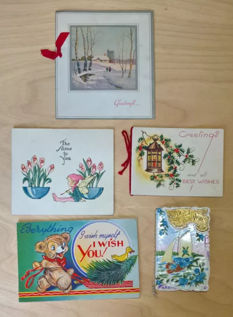 Vintage used greeting cards Christmas x5 / 1950's - 1970's Used