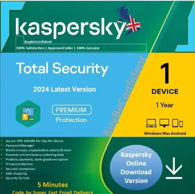 Kaspersky İnternet Total Security 2024 1 dispositivo 1 anno Regno Unito