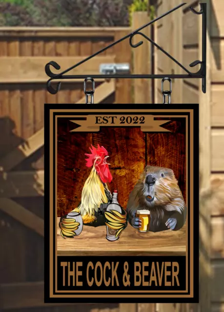 The Cock and beaver Hanging Pub bar Sign For Home Bar Man Cave FREE postage