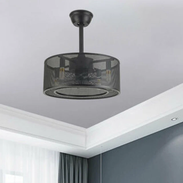 18& CAGE CEILING Fan Light Industrial Bladeless LED Chandelier w/Remote