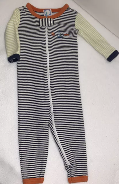 Baby Boy One Piece Sleeper Size 3 6 Months Stripe Green Nautical Blue Vintage