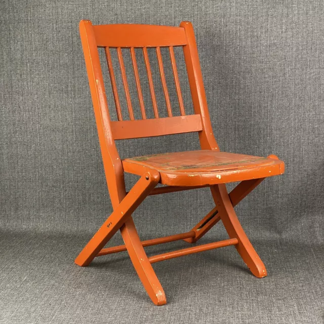 Vintage Wooden Folding Child's Chair Hand Painted  (Mid-Century) Orange