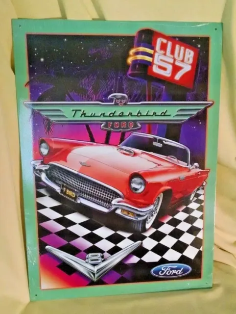 Ford Thunderbird Sign Tin Metal Kool Collectibles Graphics Llc Red V8 Club 57.