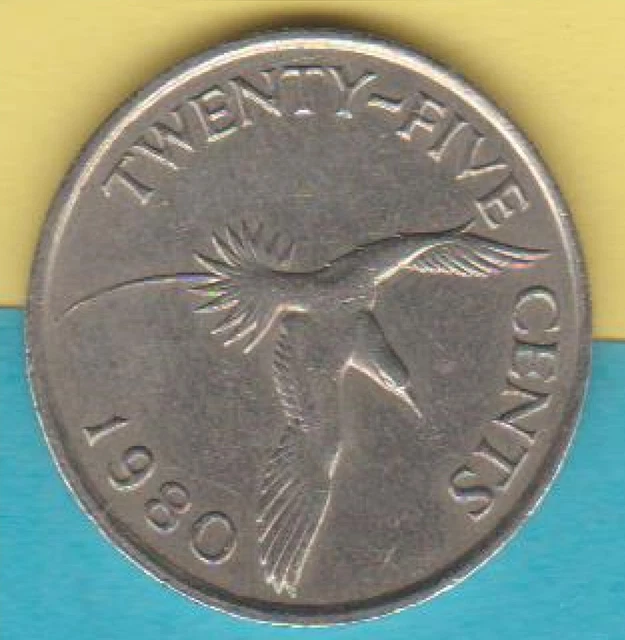 1980 Bermuda Twenty Five cents Bird coin Queen Elizabeth II coin Age43 KM#18 Bid