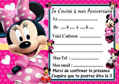 10 CARTES INVITATION ANNIVERSAIRE Minnie Mickey Mouse avec des enveloppes blanches 