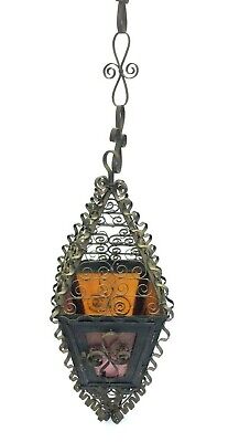 Wrought Iron Twisted Purple Amber Glass Hanging Candle Holder Decorative Body