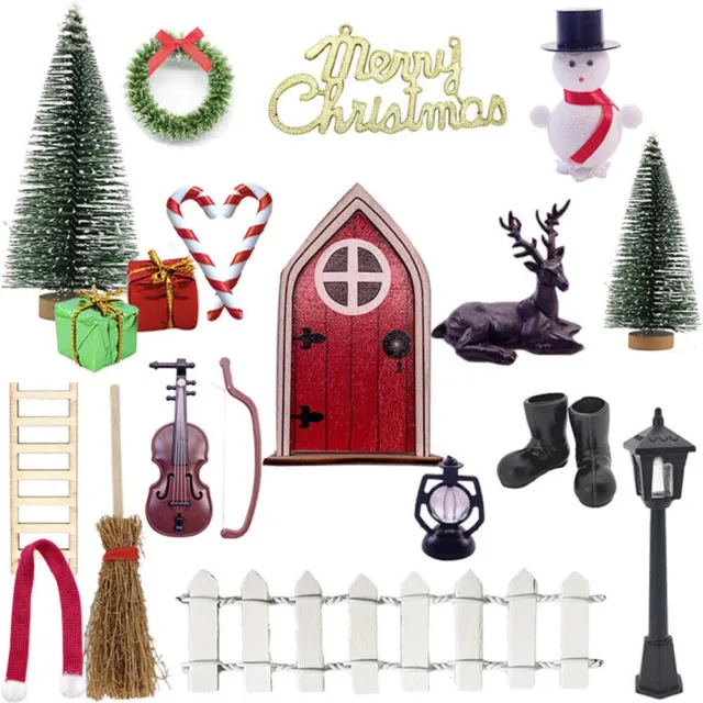 Mini Dollhouse Christmas Elf Door Pendants Fairy Tale Wooden Door Decoration Kit