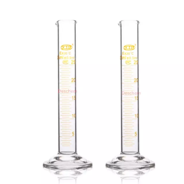 Deschem 25ml Glass Measuring Cylinder Spout Mouth Lab Chemistry Glassware 2Pcs