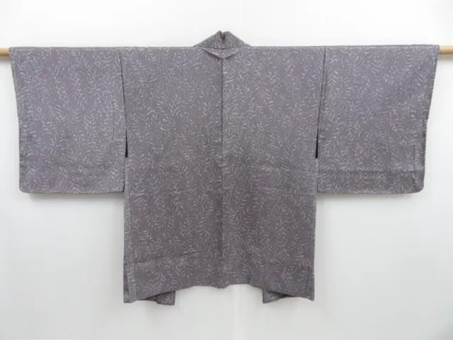 3509T08z470 Vintage Japanese Kimono Silk HAORI Plants Ash purple
