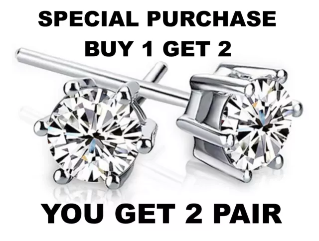 2 Ct Round Cut Simulated Diamond Solitaire Stud Earrings 14K White Gold Plated