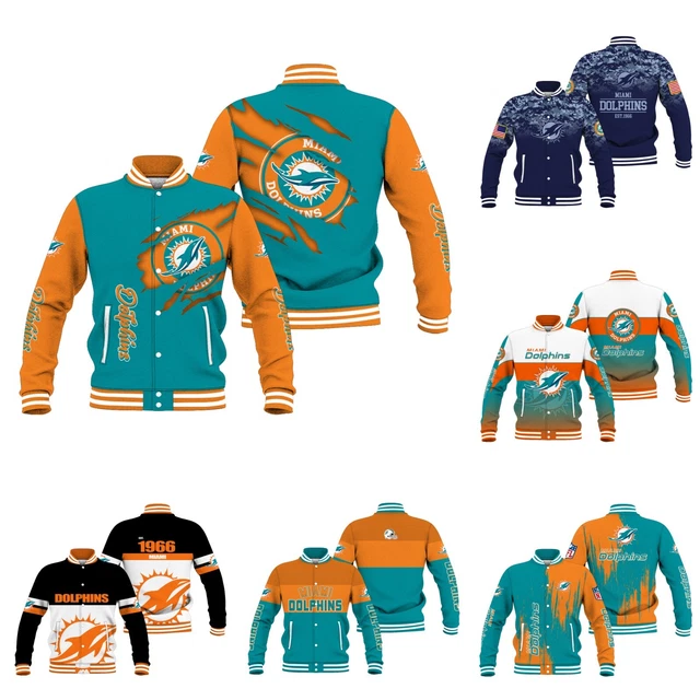 Miami Dolphins Varsity Jacket Letterman Bomber Jacket Button Down Coat Fans Gift