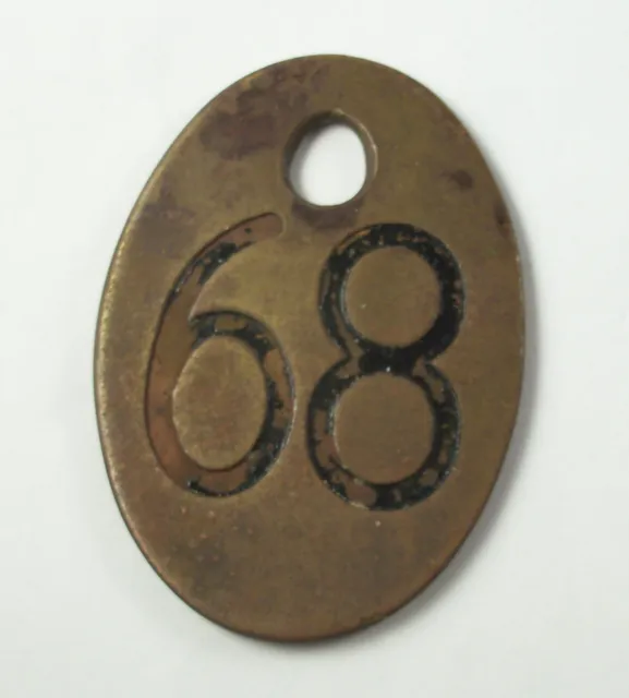 Vintage Double Sided Brass Cow Number Tag Dairy Farm Cattle Marker #68 Original