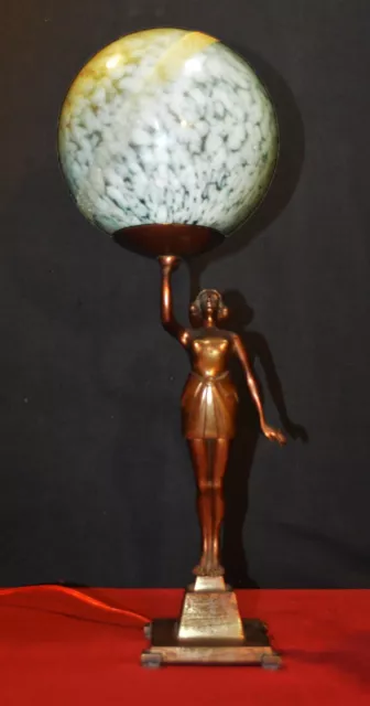 Original mid-1930s art deco Patinated Bronze figural table lamp by BANKSWAY