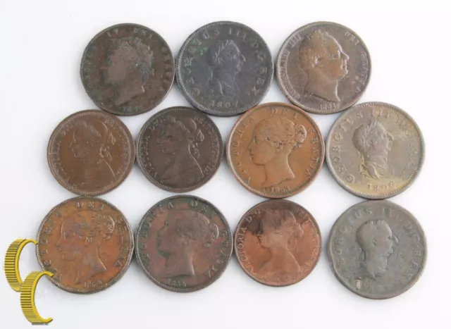 1806-1891 Grande-Bretagne Half Penny Lot ( Ag-Xf ,11 Pièces) Angleterre 1/2 Demi