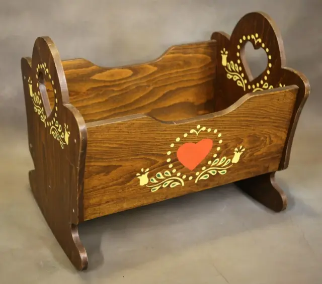 Vintage Wooden Baby Cradle Rocker Pennsylvania Dutch Hearts 22" Long