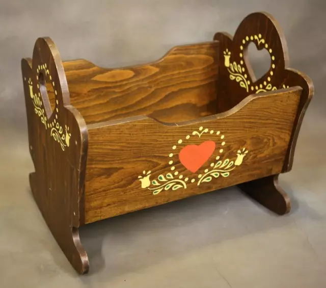 Vintage Wooden Baby Cradle Rocker Pennsylvania Dutch Hearts 22" Long