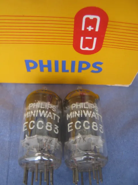 2x  ECC83 / 12AX7 PHILIPS  tubes - LONG plates - mc5 / D foil- getter - 1957