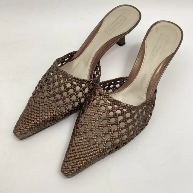 Nordstrom Mules Womens Shoes 9 M Woven Bronze Leather Kitten Heels Pointed Toe