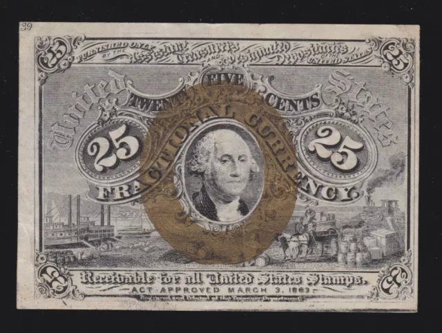 US 25c Fractional Currency Note 2nd Issue w/ '18-63' Surcharge FR 1284 Ch AU (4)