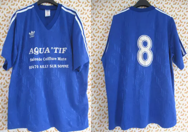 Maillot Adidas porté #8 Ailly sur somme Aqua'tif Football 90'S Bleu Jersey - XL