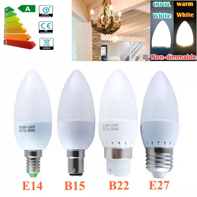 E14/E27/B22/B15 3W/5W LED Candle Chandelier Light Bulb Warm White Energy Saving
