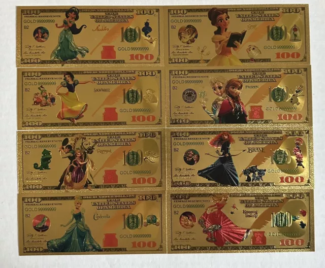24k Gold Foil Plated Disney Princess Banknote Set Disney Collectible