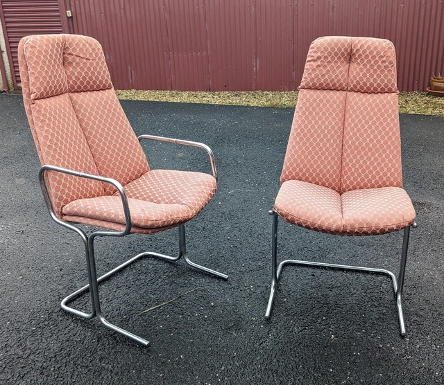 ORIGINAL MID CENTURY Modern Pieff chair chrome and fabric X 2