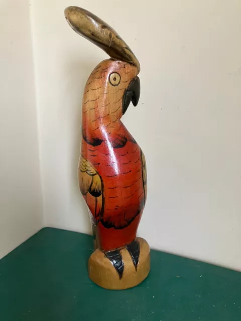 Vintage Carved & Painted/Stained Wooden Cockatoo Parrot Figurine